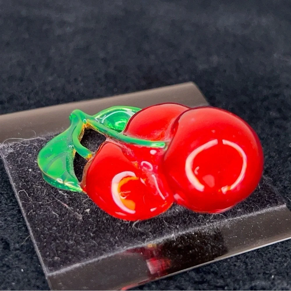Vintage Cherry Enamel Metal Brooch Pinup Retro Red Green Colorful  Rockabilly